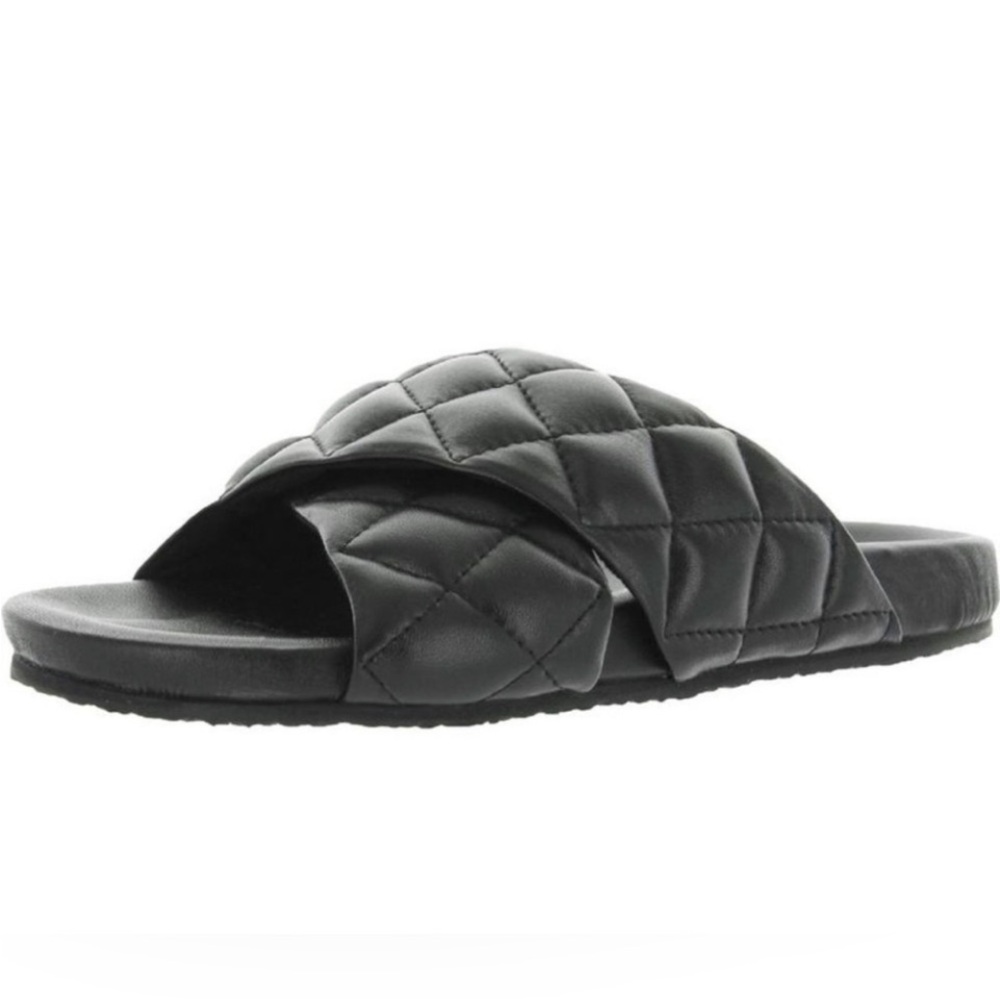 Seychelles Wide Awake Quilted Leather Slides - Black - NWT - Picture 2 of 8